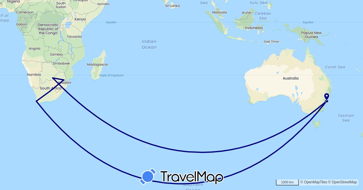 TravelMap itinerary: driving in Australia, Botswana, South Africa (Africa, Oceania)